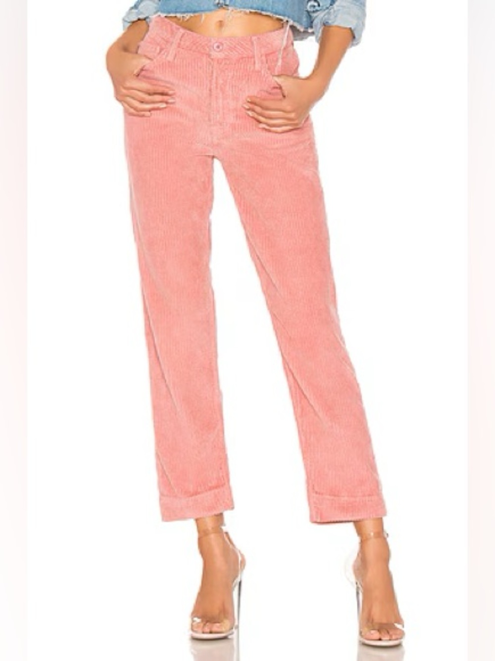 NWT GRLFRND Helena High Rise Last Rose Pink Corduroy Straight Crop Pants 27